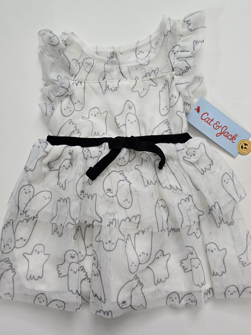 NEW Cat & Jack Baby Girls Halloween Ghost Tulle Dress Size 12M w/Diaper Cover